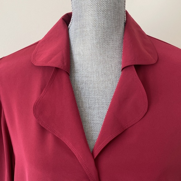 Vintage Jaeger Button Front Rounded Double Collar Puffed Sleeve Blouse Red M - Picture 2 of 11